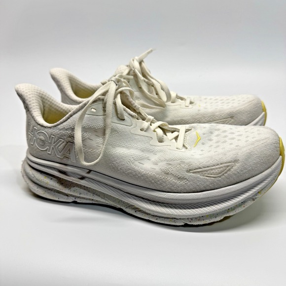 Hoka One One Clifton 9 Womens 9.5 B White Yellow Running Shoes Sneakers - Picture 7 of 16